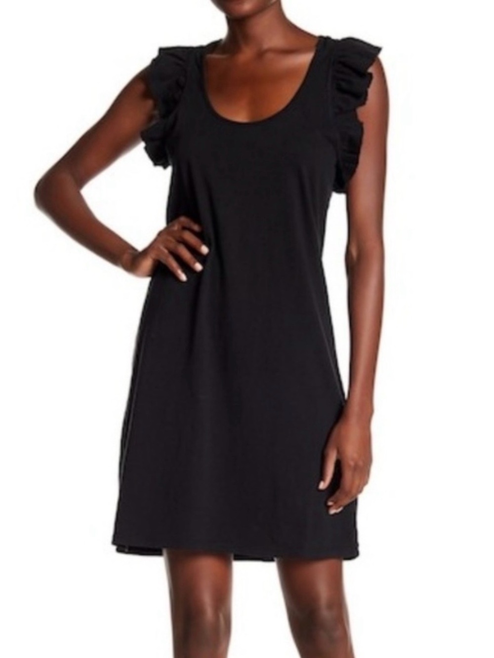 Current/Elliott T-Shirt Ruffles Racerback Dress Black The Cadence 0